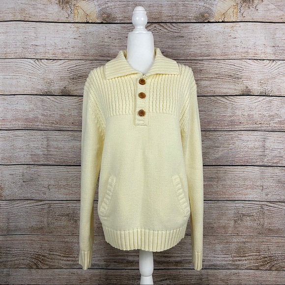 Vintage 80’s Cream Collared Split-Neck Sweater w/ Pockets - Picture 1 of 8